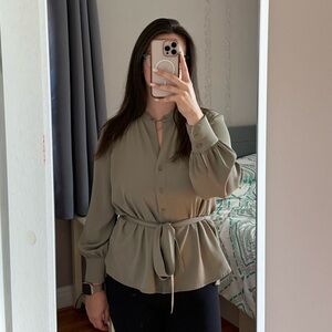 Banana Republic Sage Green Blouse with Tie Waist